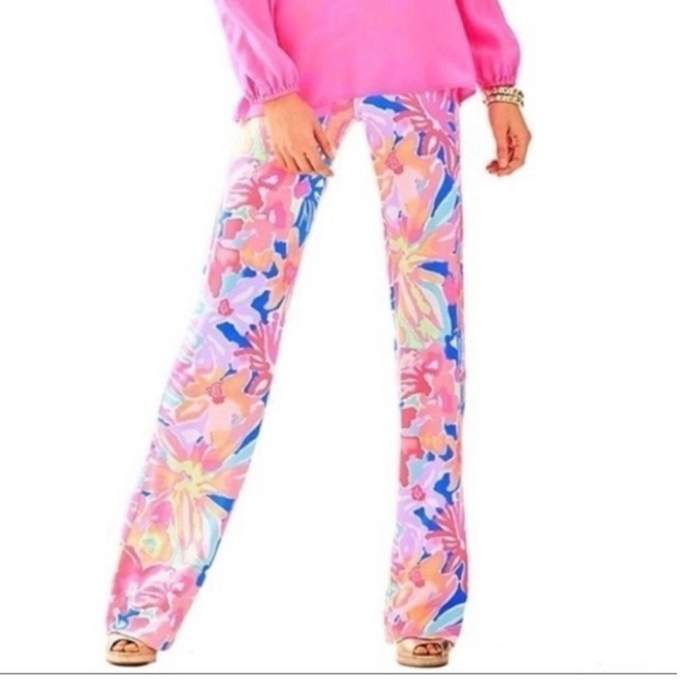 Lilly Pulitzer Georgia May Palazzo Pants Playa Hermosa Pink Floral Wide Leg S